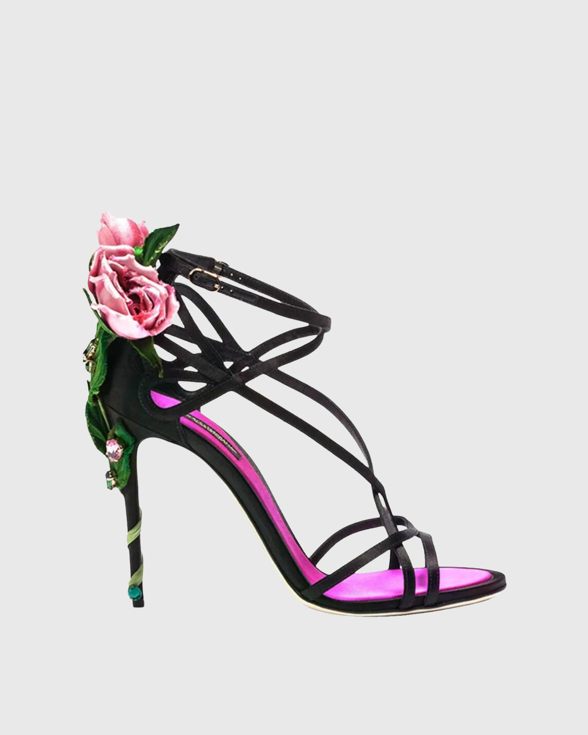 Elek Floral Strappy Satin Sandals In Purple