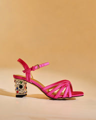 Elektra Satin Gem Heels In Hot Pink