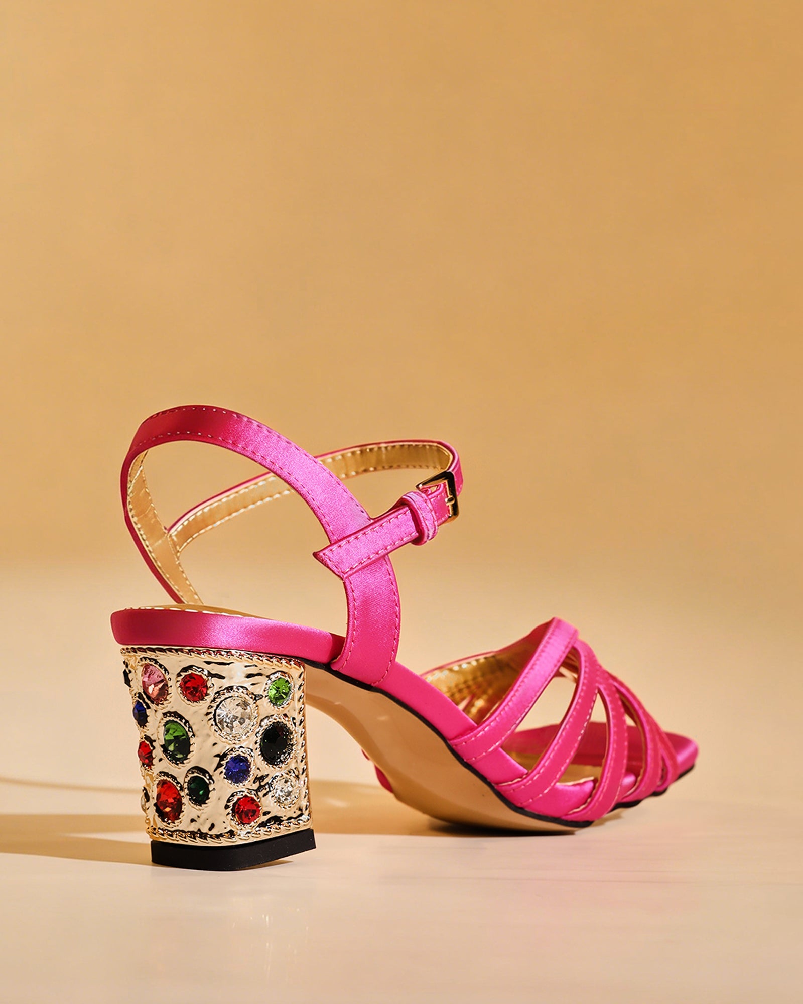 Elektra Satin Gem Heels In Hot Pink