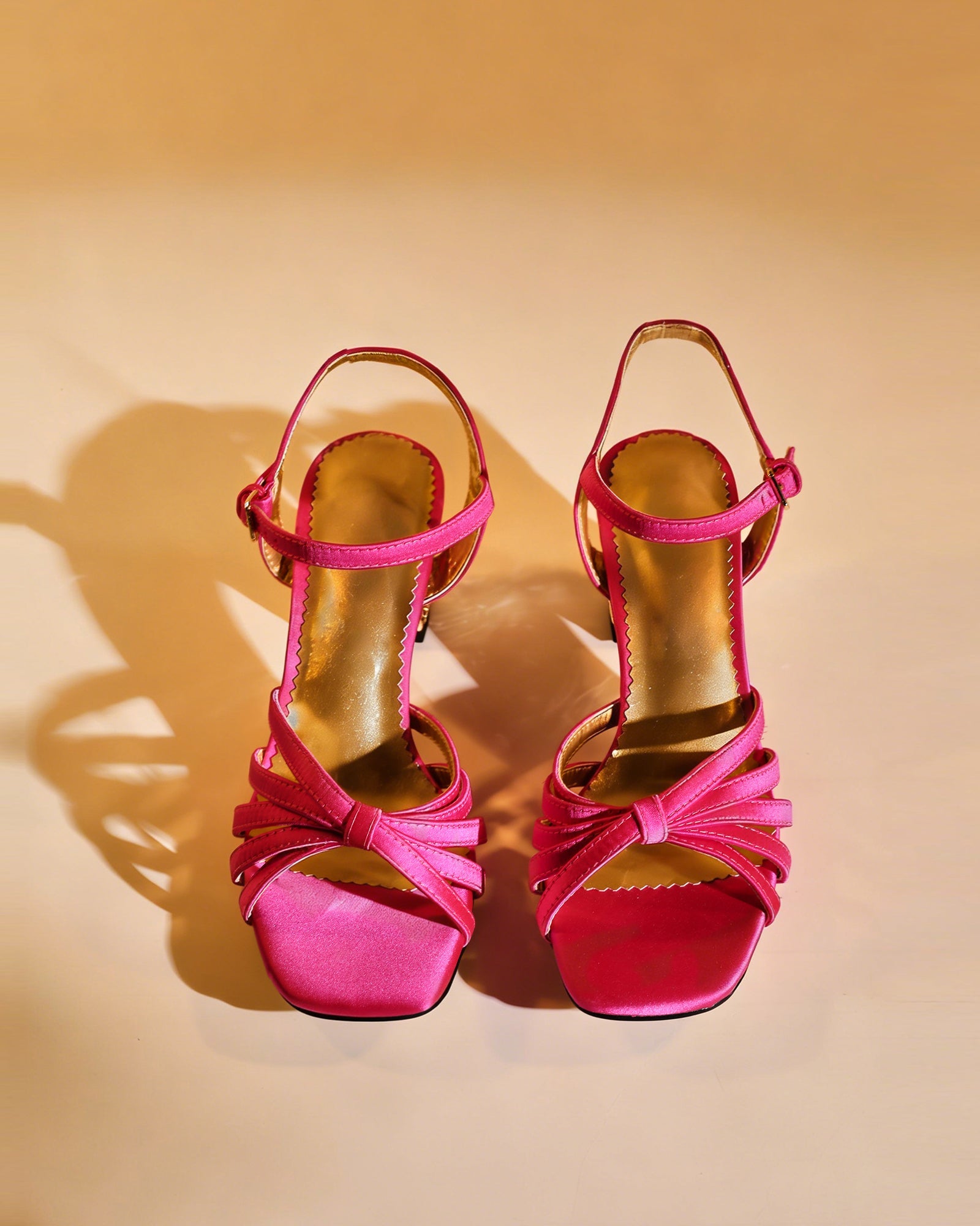Elektra Satin Gem Heels In Hot Pink