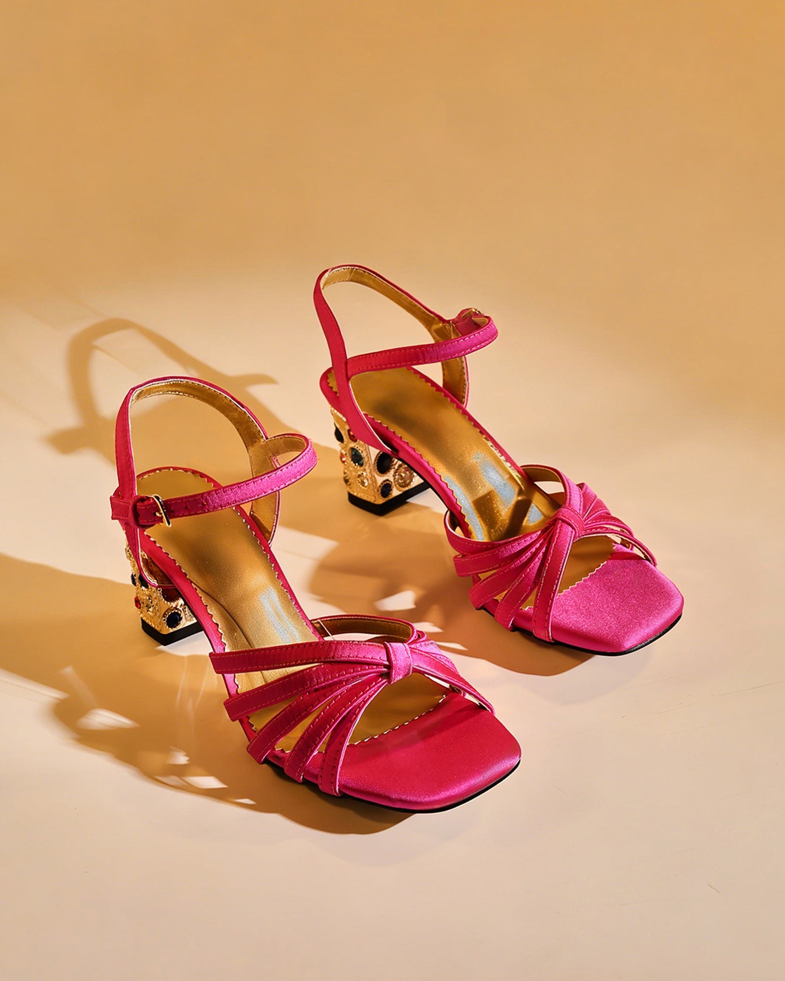 Elektra Satin Gem Heels In Hot Pink