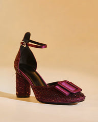 Elen Rhinestone Buckle Pumps In Wine