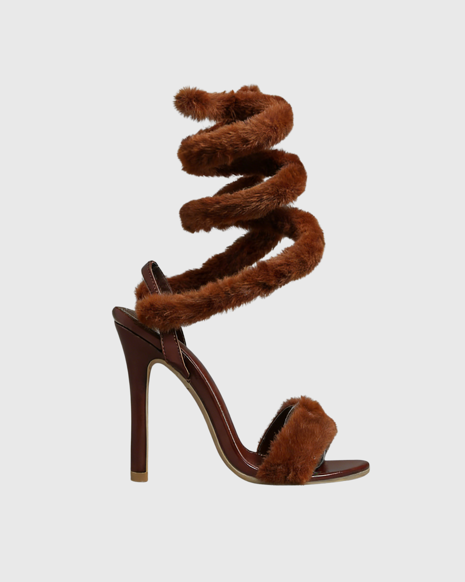 Elisa Faux Fur Snake Sandals In Caramel