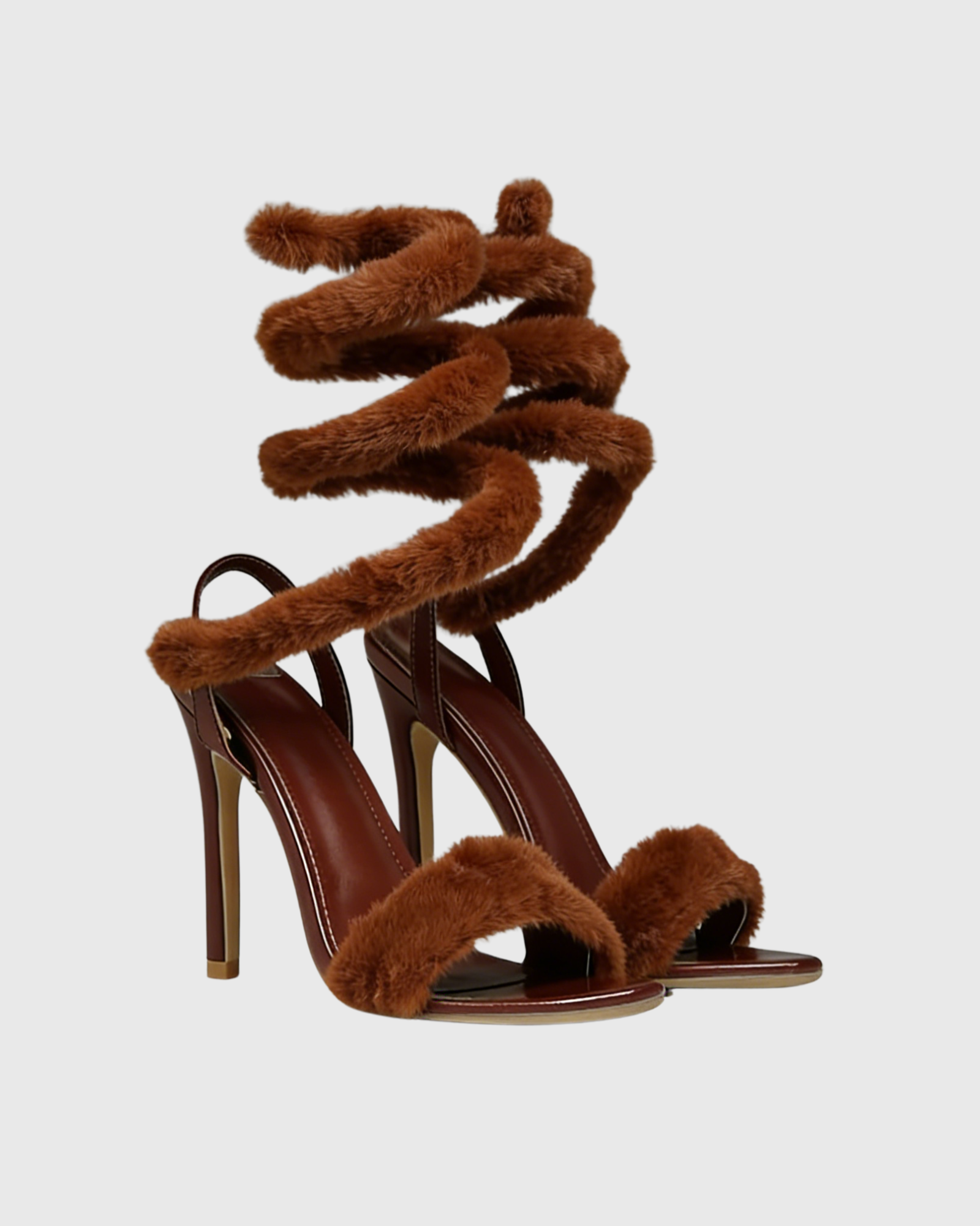 Elisa Faux Fur Snake Sandals In Caramel