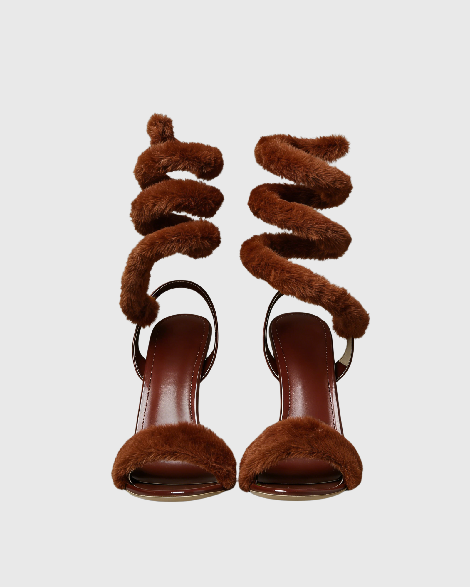 Elisa Faux Fur Snake Sandals In Caramel