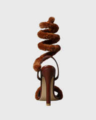 Elisa Faux Fur Snake Sandals In Caramel