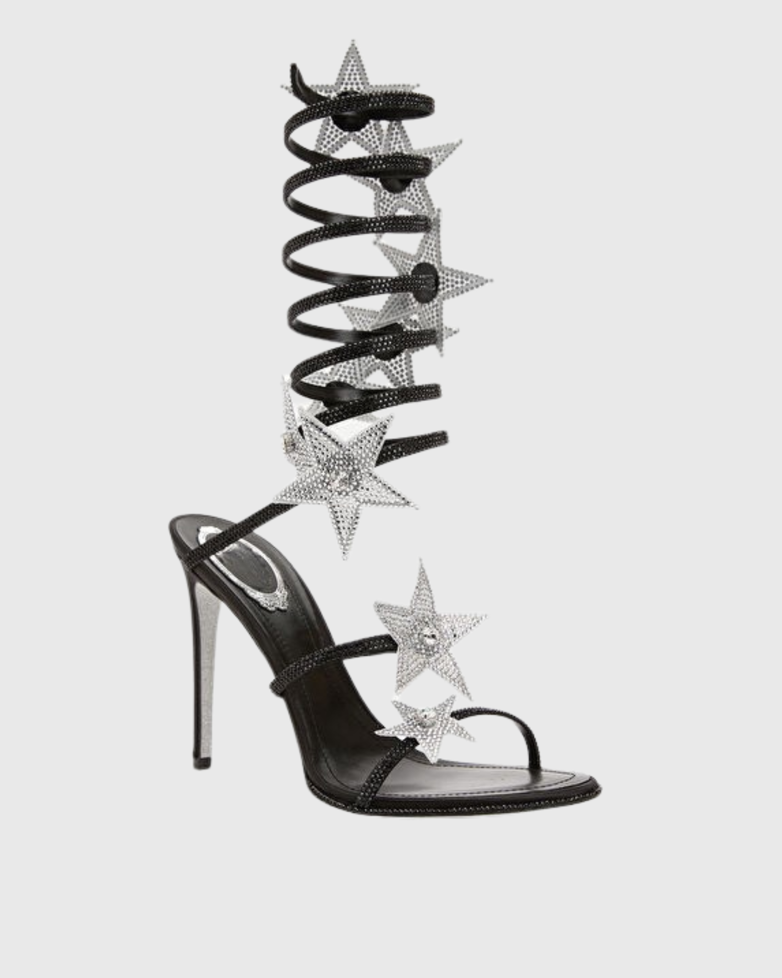 Elisa Star Knee High Snake Sandals In Black