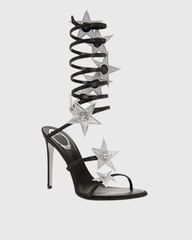 Elisa Star Knee High Snake Sandals In Black