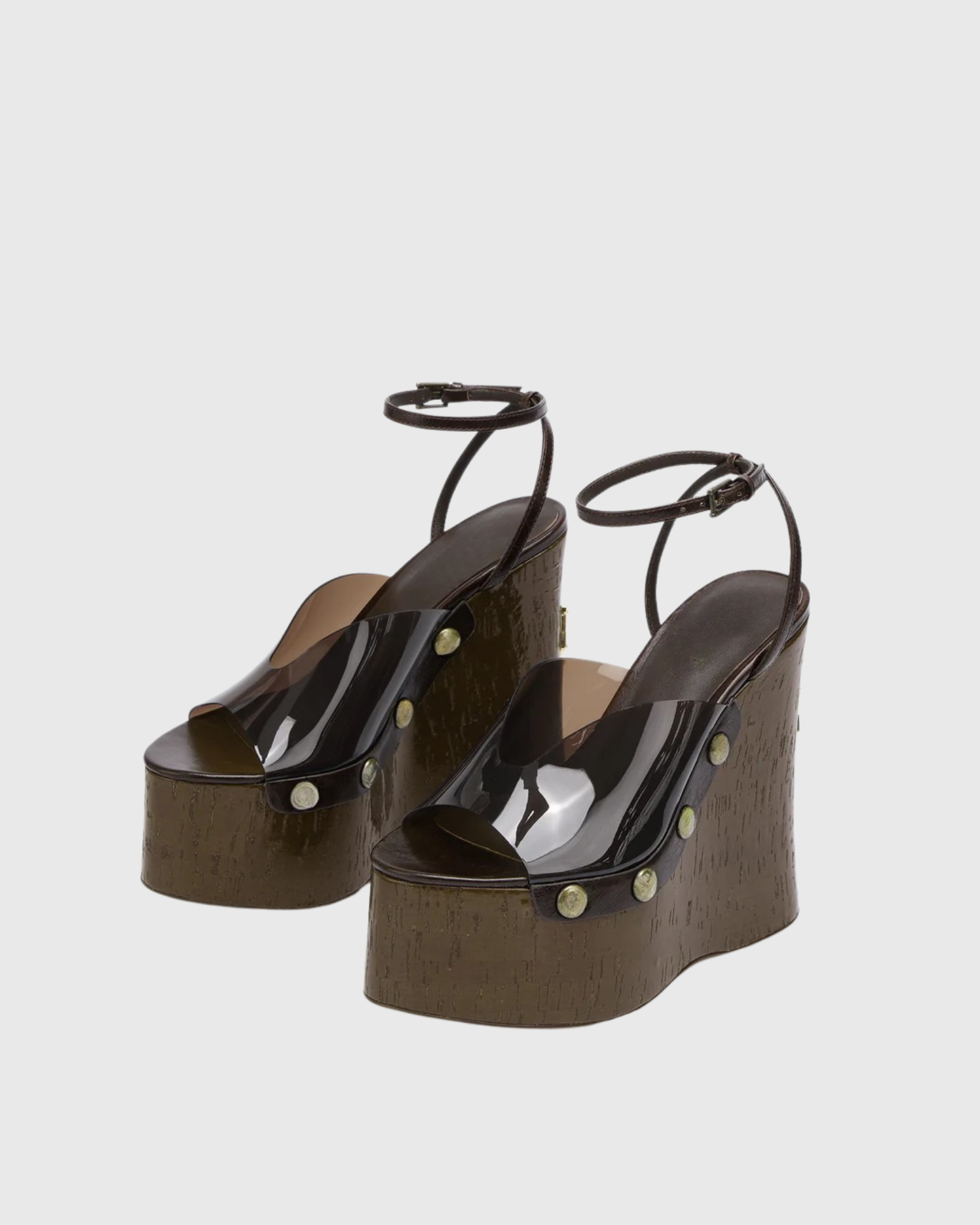 Ellen PVC Panel Wedge Platform Sandals  In Brown