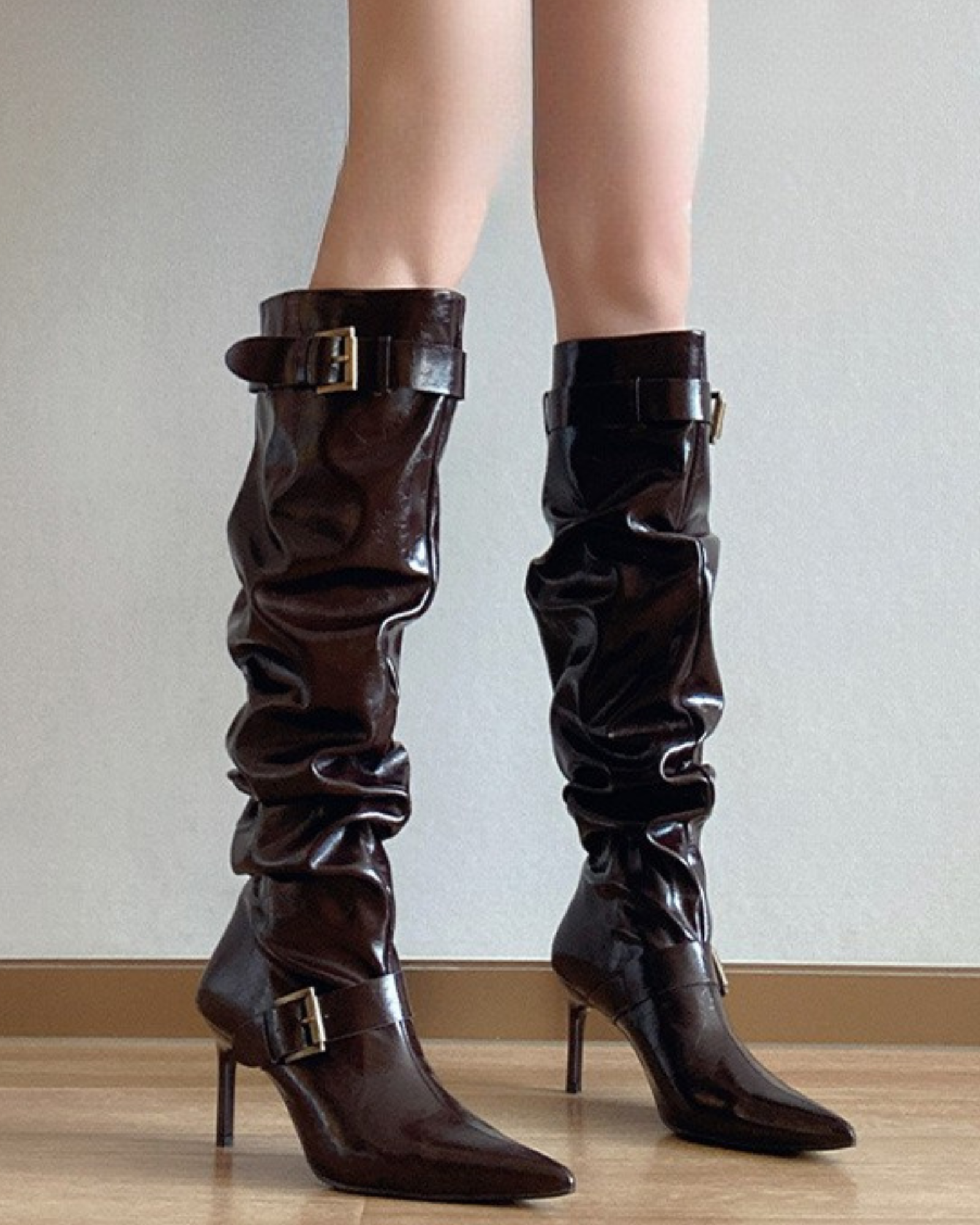 Elona Ruch Buckle Knee High Boots In Chocolate