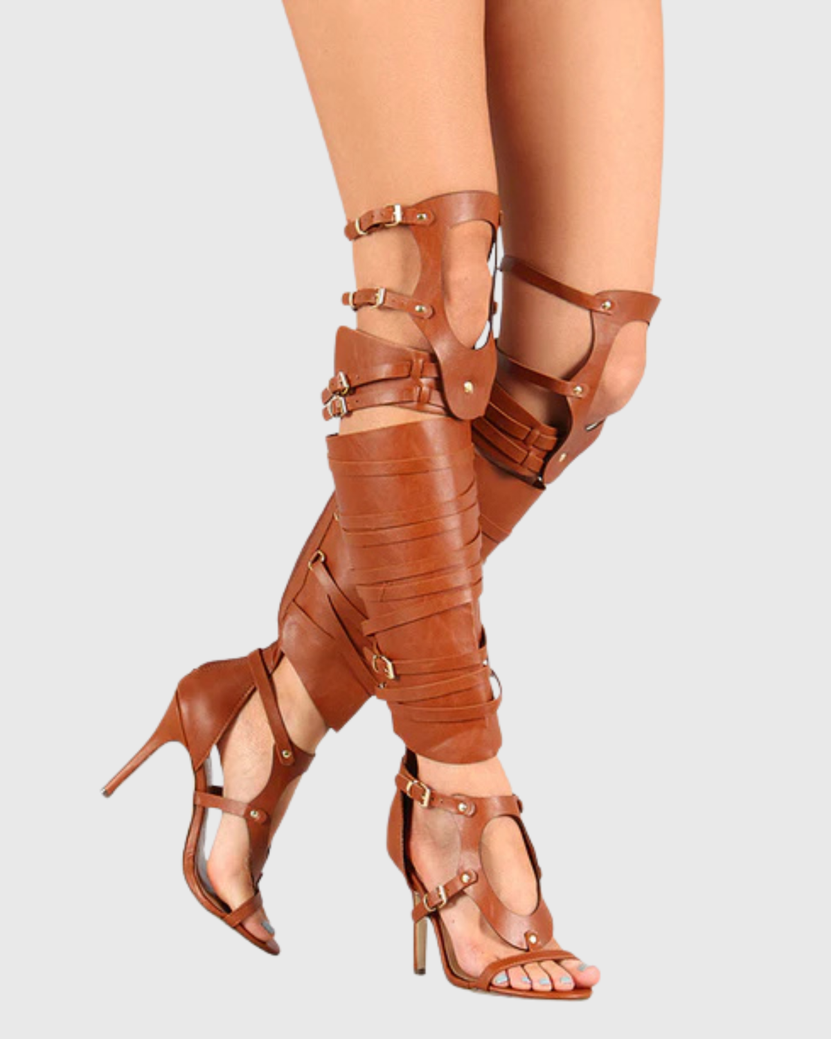 Eloy Leg Wrap Gladiator Sandals In Cognac