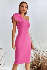 Alyia One shoulder Midi Cocktail Dress-Pink
