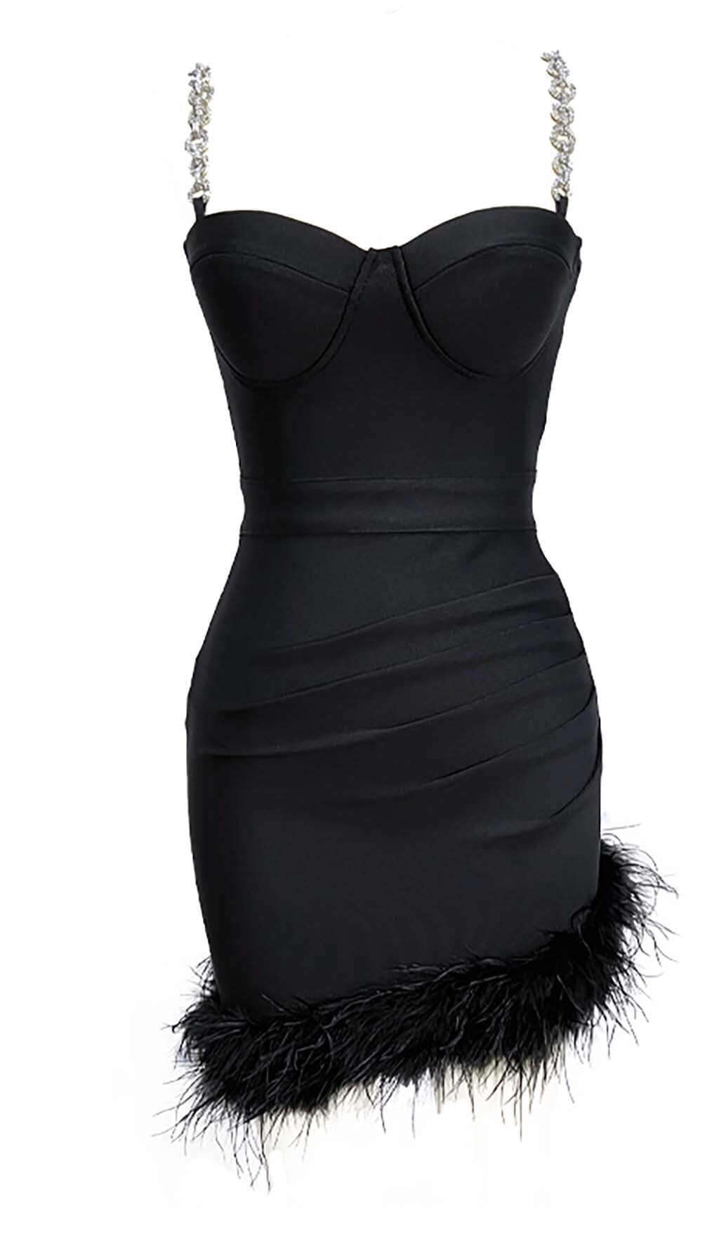 Metal Strap Feather Bandage Dress