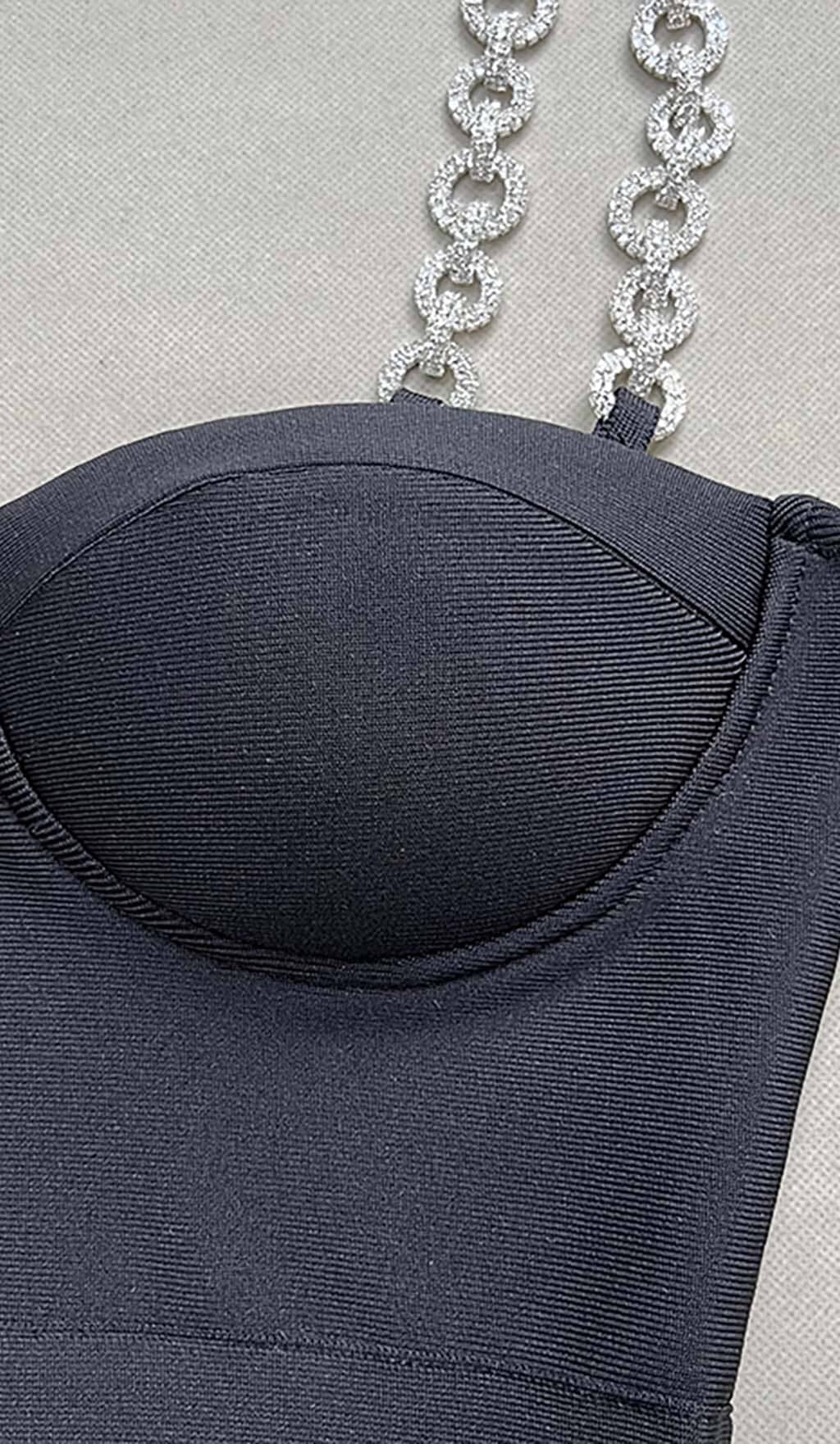 Metal Strap Feather Bandage Dress