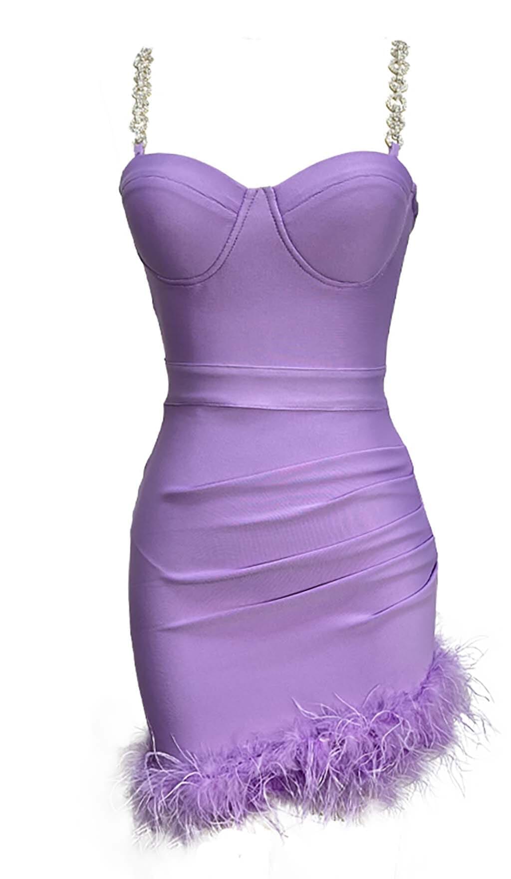 Metal Strap Feather Bandage Dress