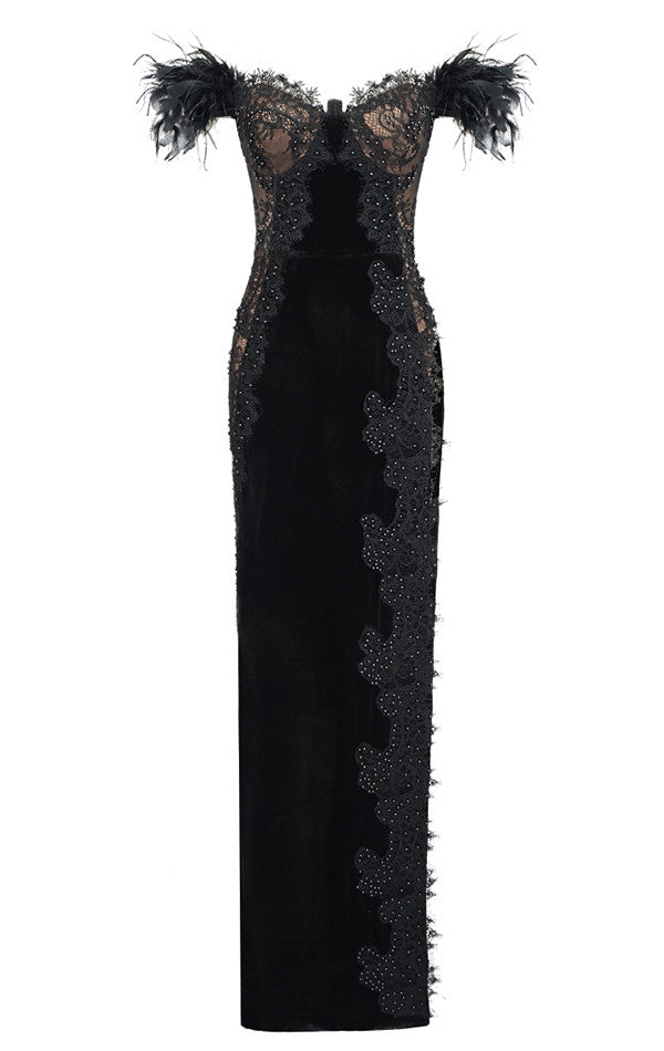 Alyia Off Shoulder Embellished Maxi Celeb Dress