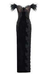 Alyia Off Shoulder Embellished Maxi Celeb Dress