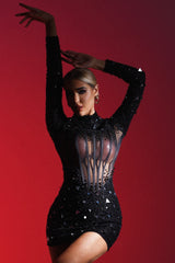 Diamonate Mini Corset Dress-Black