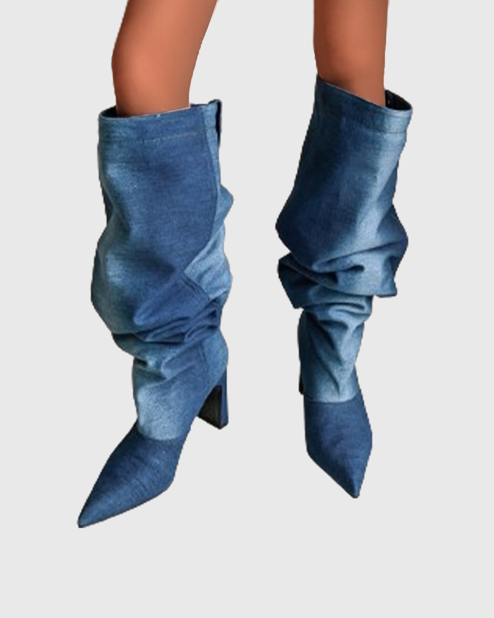 Floriana Ruched Cowboy Knee High Boots In Blue