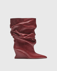 Gisella Ruch Wedge Mid Calf Boots In Wine
