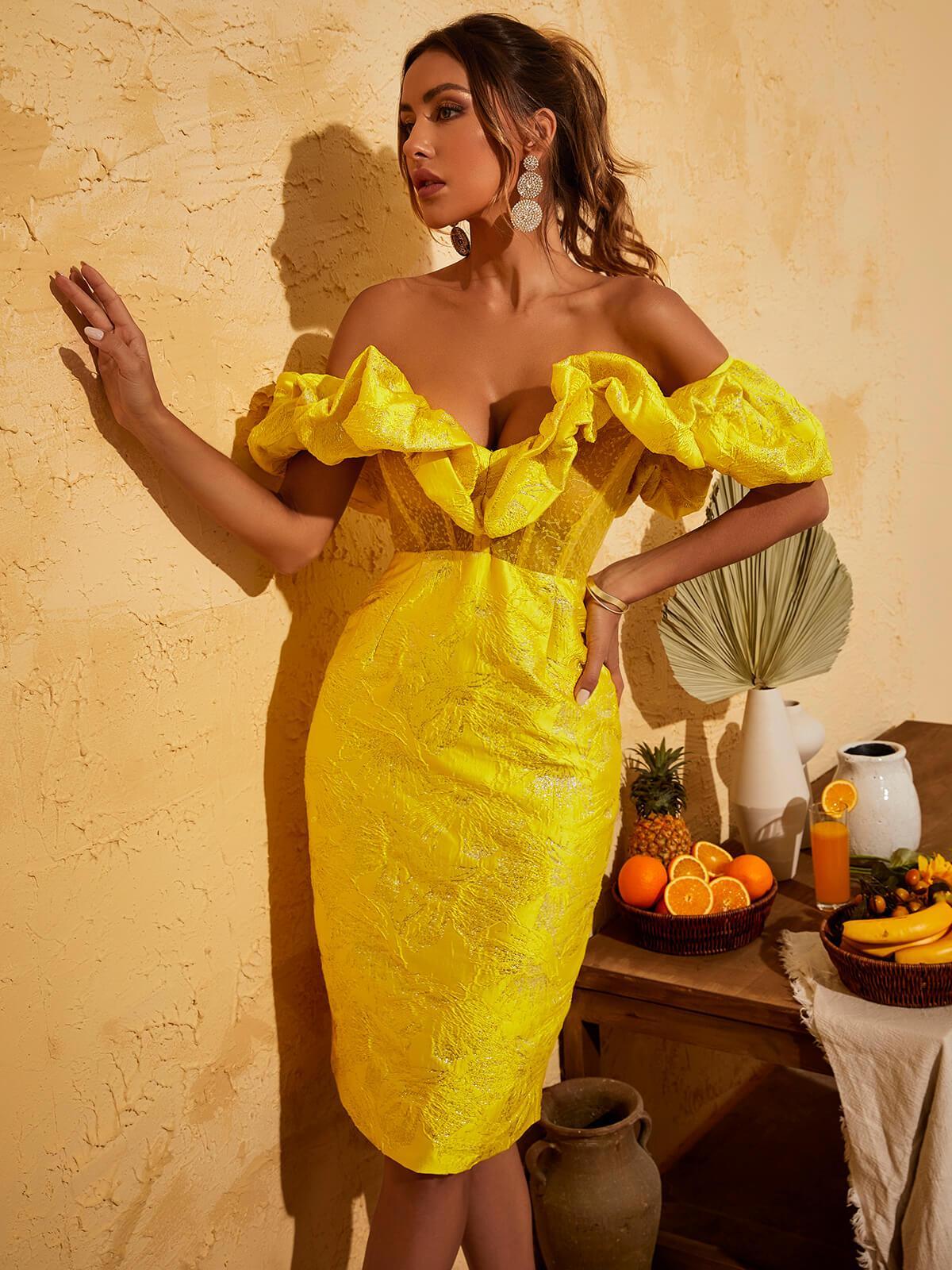 Elegant Jacquard Wrap Midi Celeb Dress