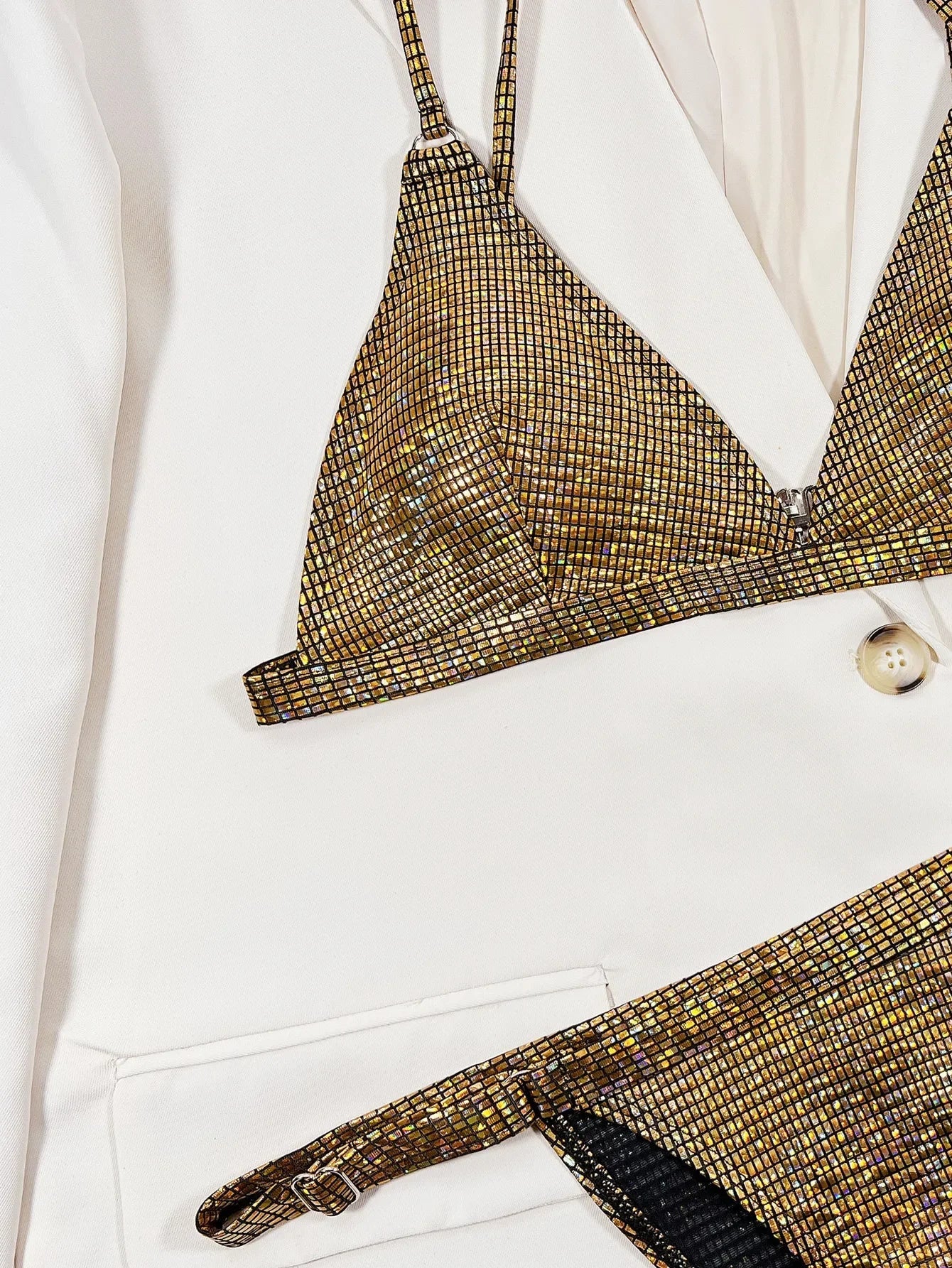 Gold glitter swimsuit shiny two piece bikini V-neck suspender swimwear high waist ackless bathing suit XMC185W