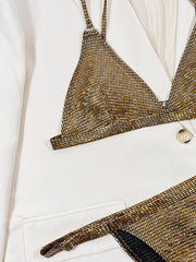 Gold glitter swimsuit shiny two piece bikini V-neck suspender swimwear high waist ackless bathing suit XMC185W