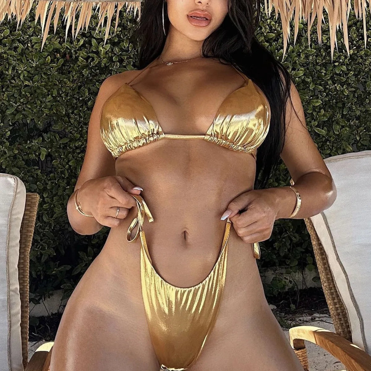 Golden Shiny 2 Piece Swimsuit