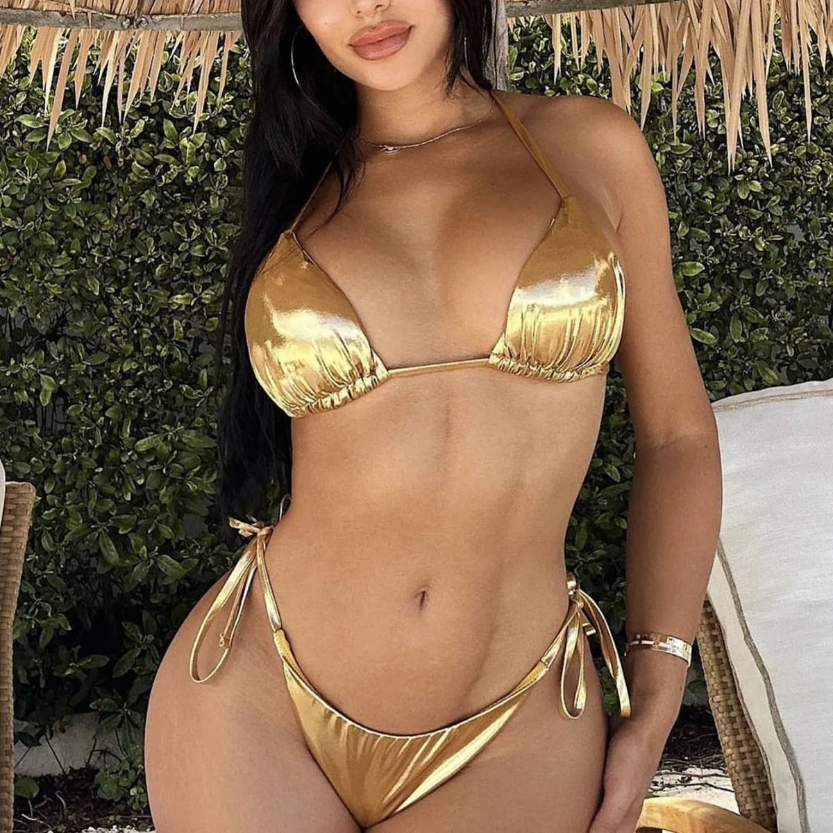 Golden Shiny 2 Piece Swimsuit