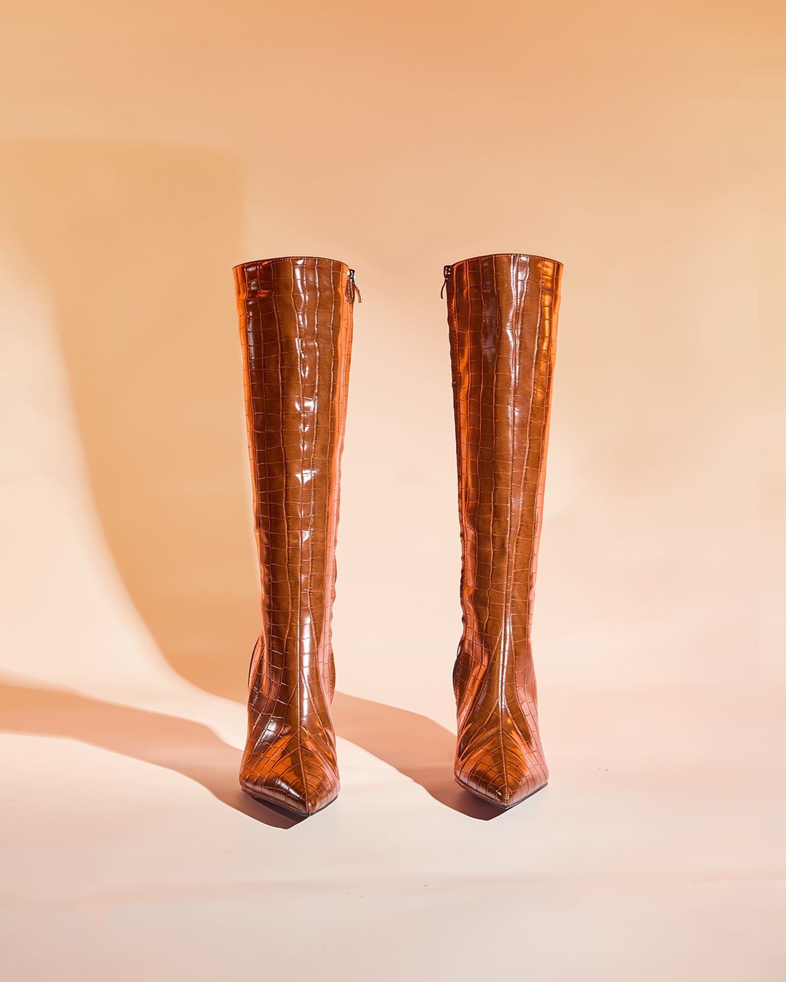 Grazia Croc Embossed Knee Hight Boots In Brown