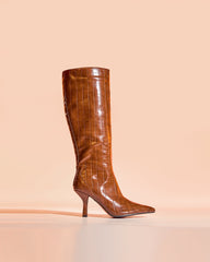 Grazia Croc Embossed Knee Hight Boots In Brown