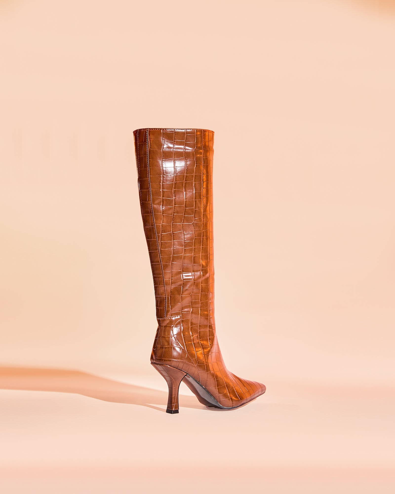 Grazia Croc Embossed Knee Hight Boots In Brown