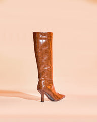 Grazia Croc Embossed Knee Hight Boots In Brown