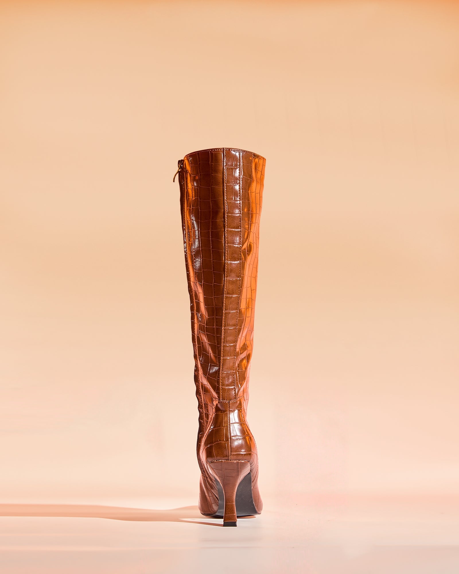 Grazia Croc Embossed Knee Hight Boots In Brown