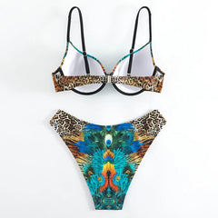 Green Peacock Print 2-piece Bikini