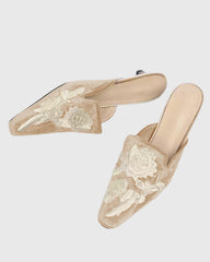Greta Embroidered Satin Mules In Nude