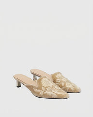 Greta Embroidered Satin Mules In Nude