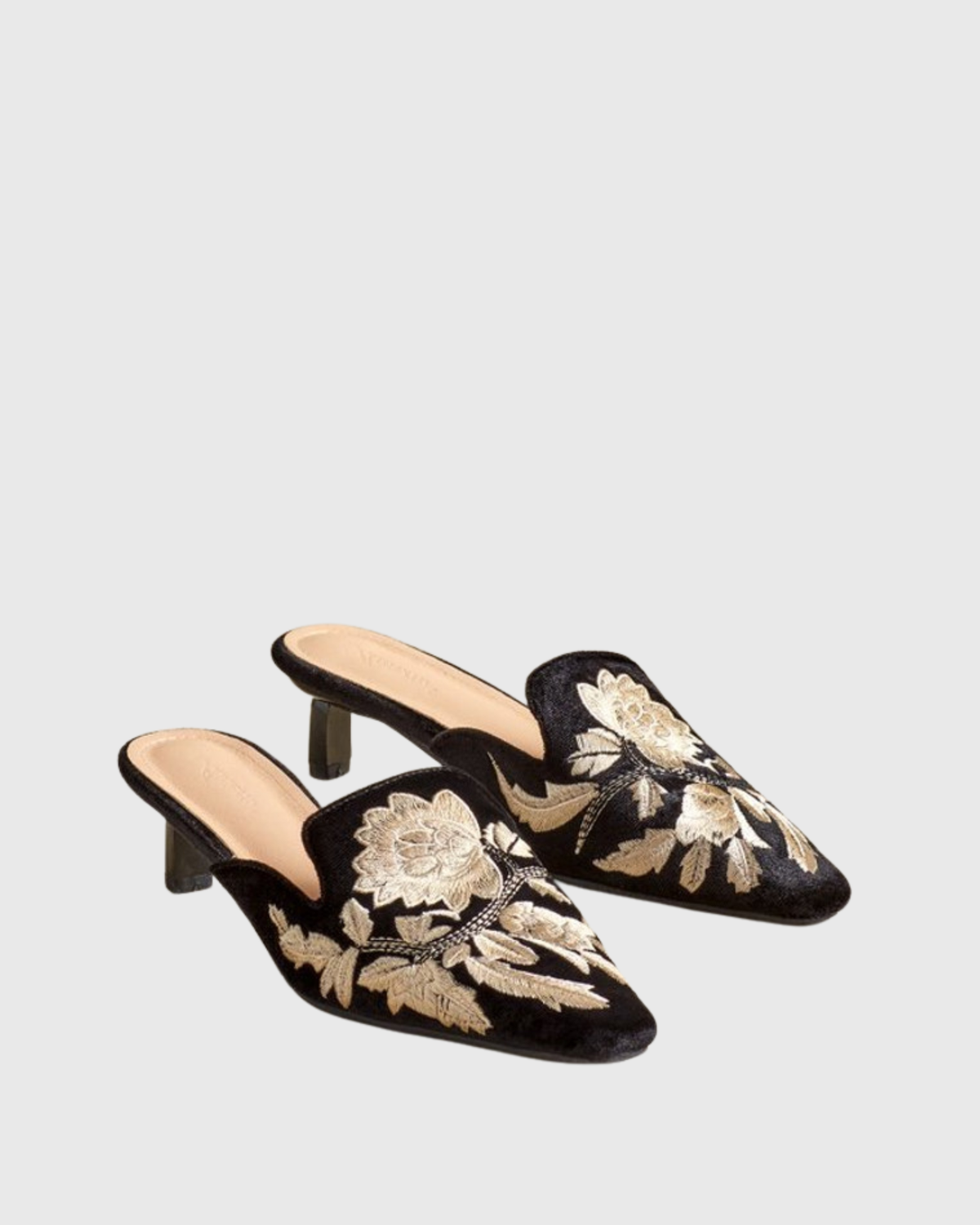 Greta Embroidered Satin Mules In Black