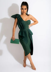 Irregular one-shoulder bow knot Midi Dress