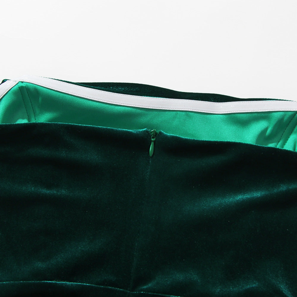 Gold Velvet Solid Color Irregular Midi Skirt Dress