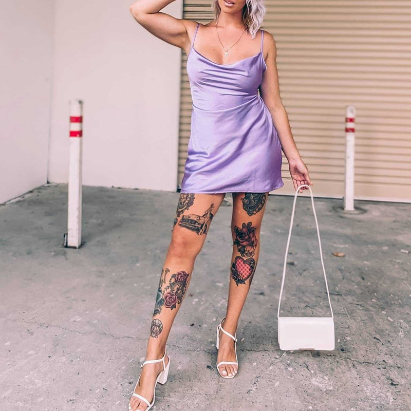CHIC SATIN WAIST ADJUSTABLE STRAP DRESS