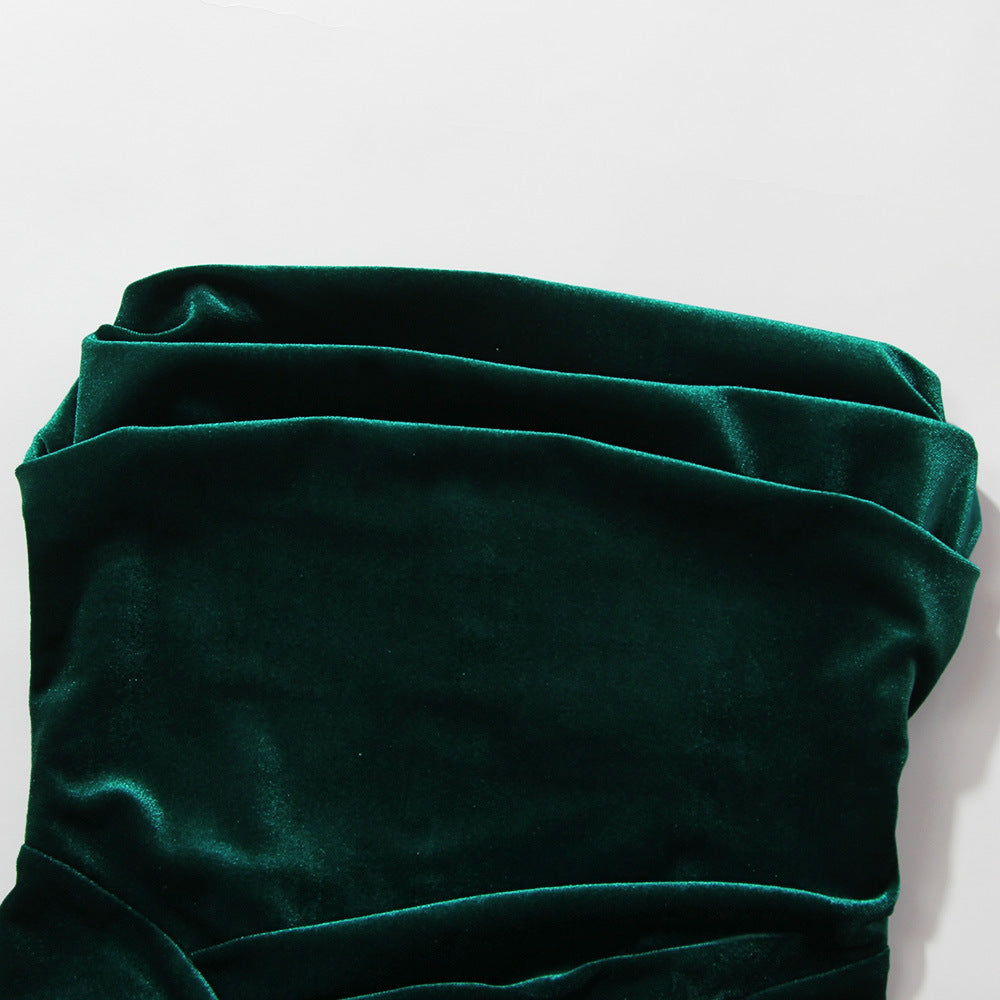 Gold Velvet Solid Color Irregular Midi Skirt Dress