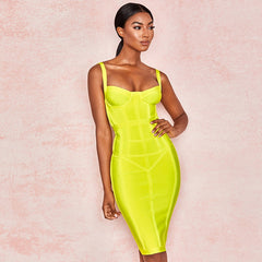 Sexy Sling Bag Hip Dress-Yellow