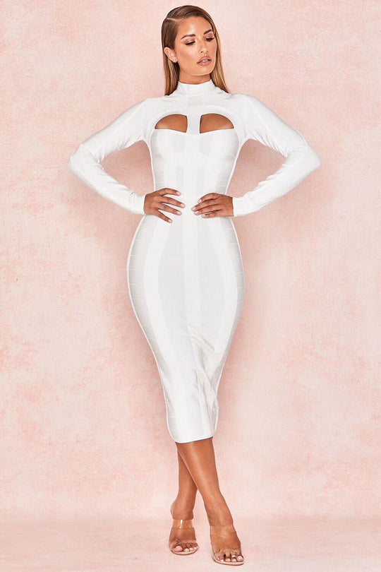 Cut-Out Long Sleeves Party Bandage Clubwear Midi Dress