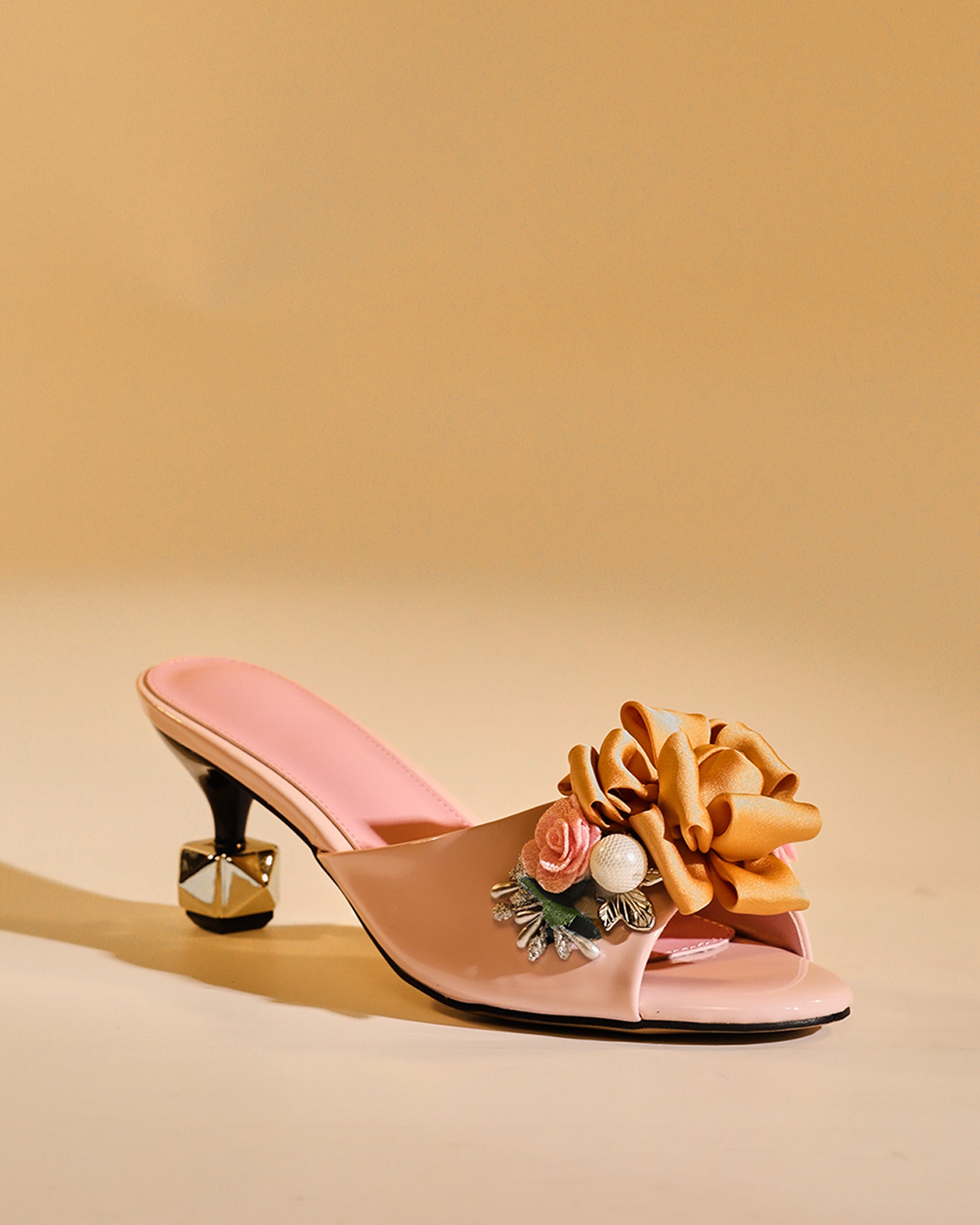 Harlow Flower Embellished Satin Mules