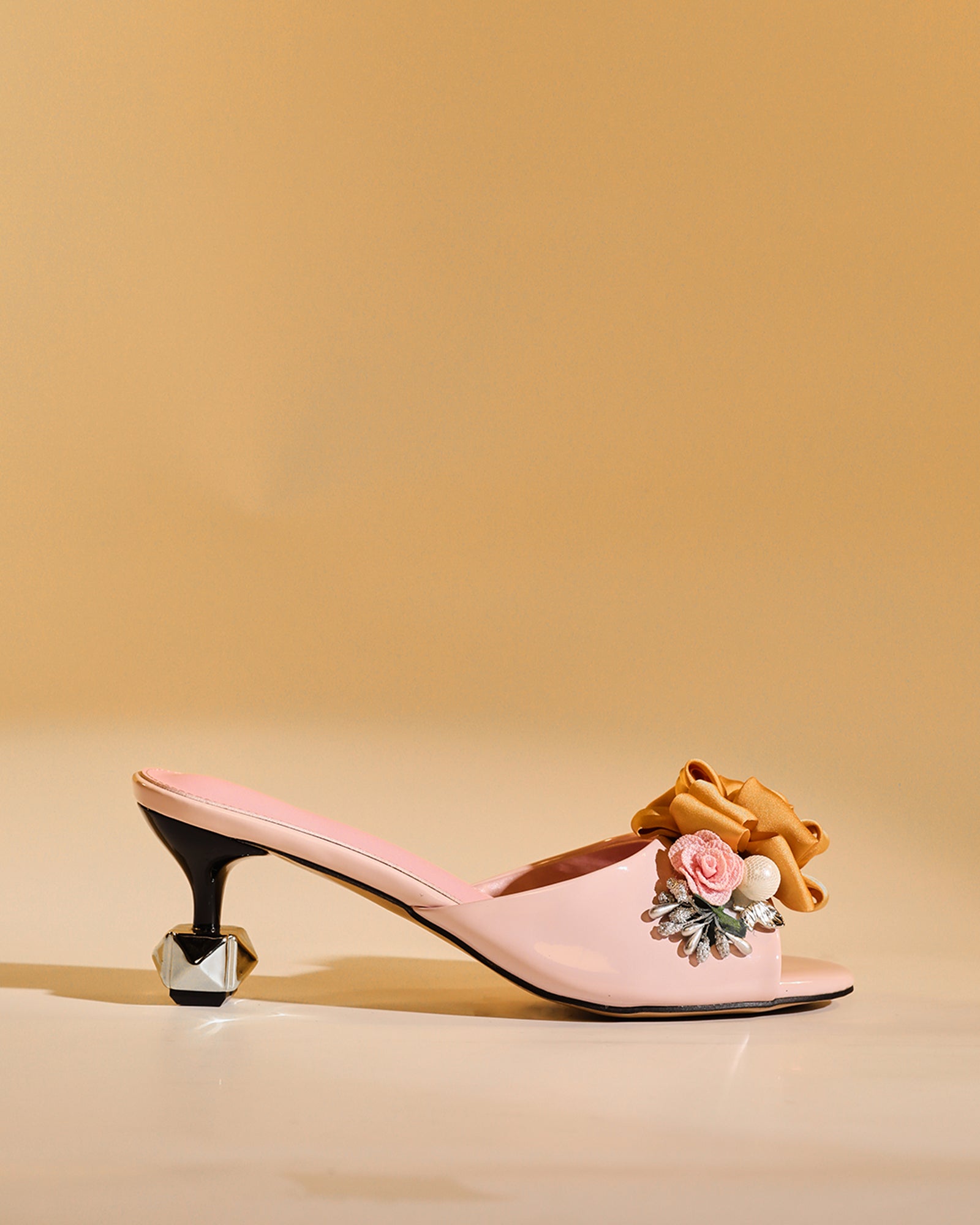 Harlow Flower Embellished Satin Mules