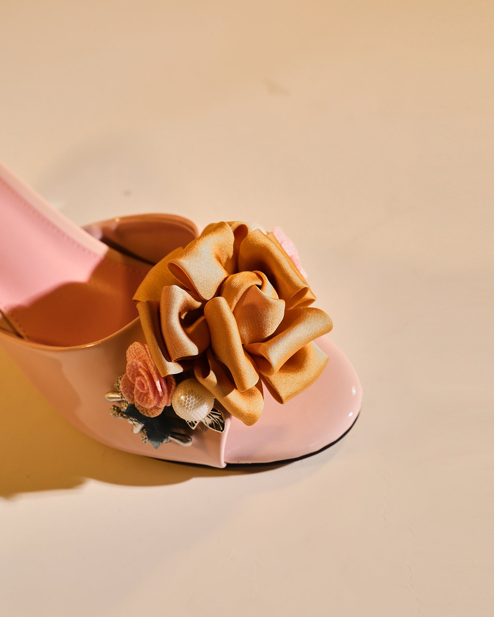 Harlow Flower Embellished Satin Mules