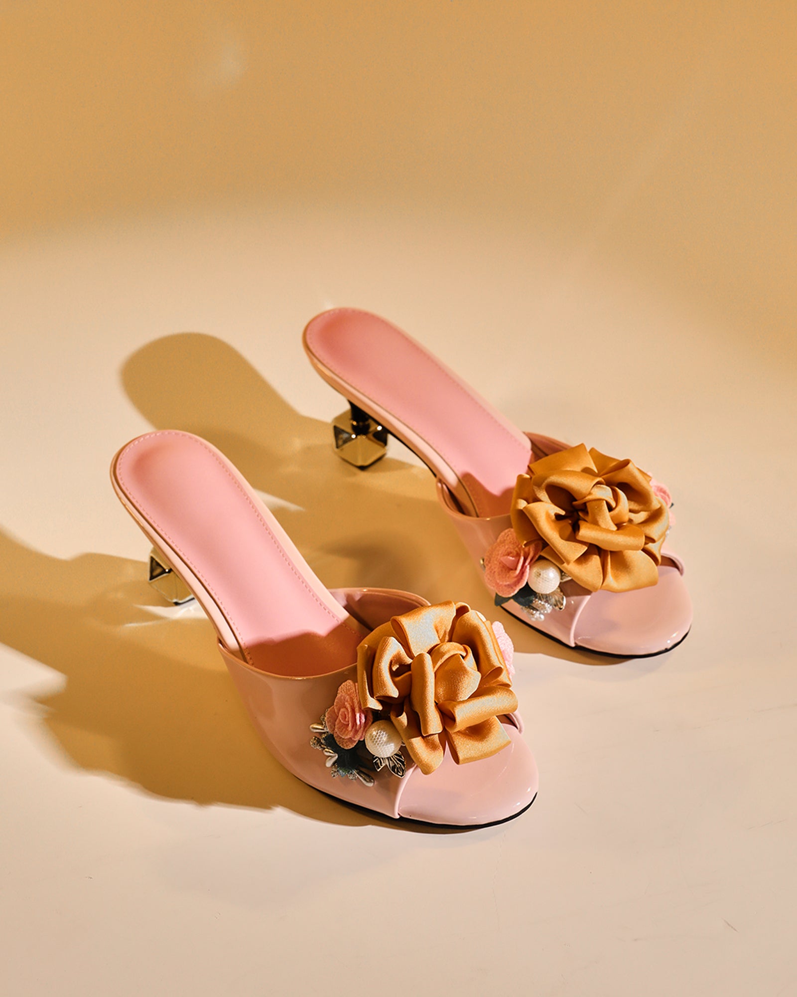Harlow Flower Embellished Satin Mules
