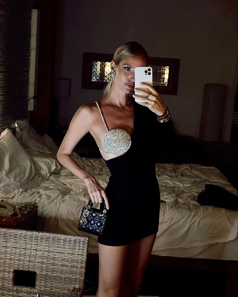 Elegant Designer Stone Mini Dress