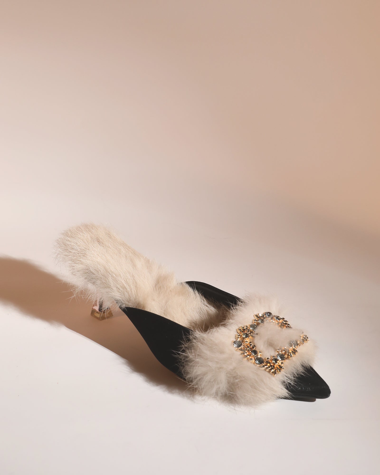 Helen Faux Fur Satin Mules In Black